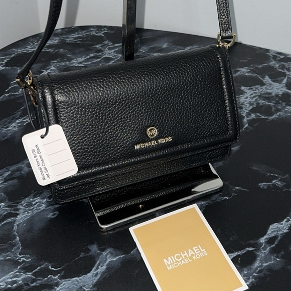 Michael Kors Jet Set Charm Small Phone Leather Crossbody Black AUTHENTIC NWT - Picture 1 of 11